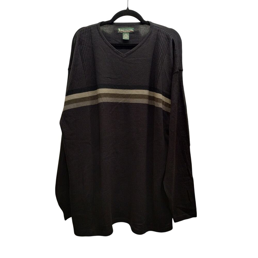 Vintage Bert Pulitzer Men's Size 2XLT Black Striped Classic Pullover Sweater